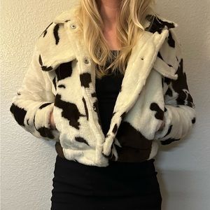 Cropped cow print shacket